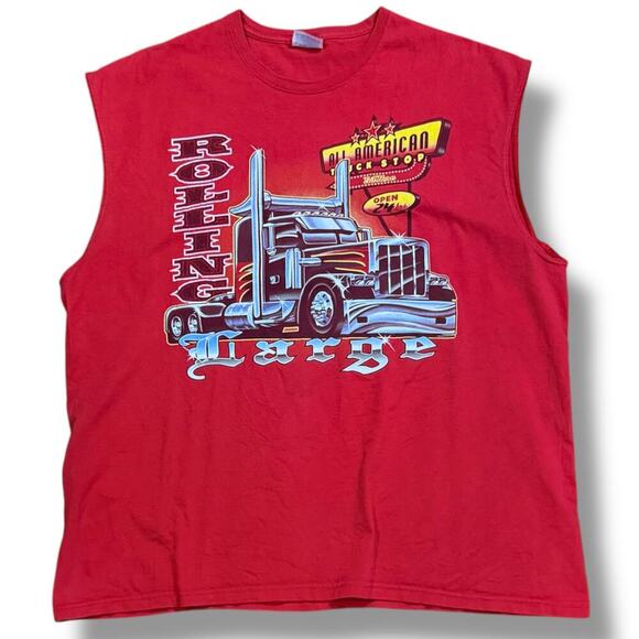 VTG Sleeveless T-Shirt Mens Red Diesel Truck Rolling Large Graphic Tee Sz XXL - Picture 1 of 5